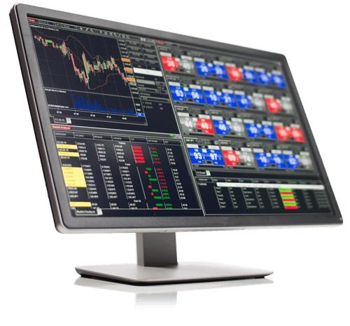 NinjaTrader desktop platform shown across desktop and mobile displays